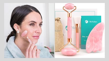 Hecho de cuarzo rosa 100% natural, este rodillo facial es perfecto para desestresar los músculos del rostro