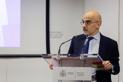 Carlos Núñez, presidente ejecutivo de PRISA Media, en el Ministerio de Cultura y Deporte este jueves durante las jornadas.