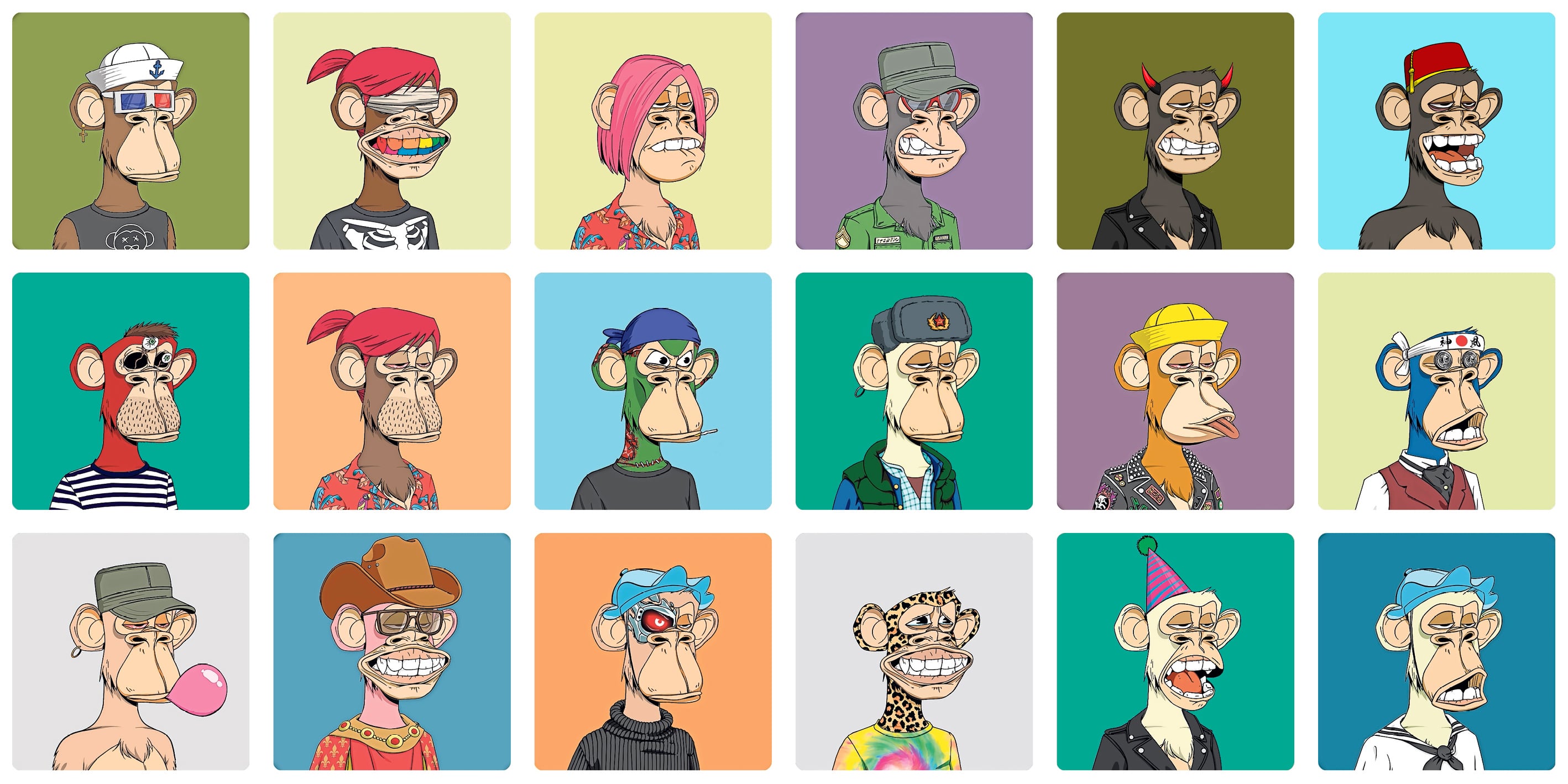 Avatares de la web Bored Ape Yacht Club (club de yates de simios aburridos).