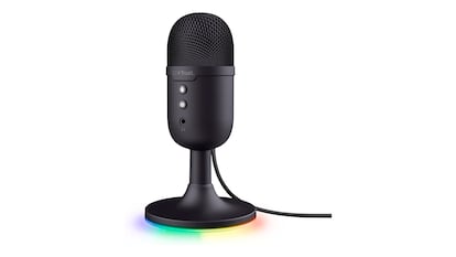 Podcast microphone on a white background.