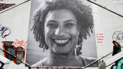 Un grafiti en homenaje a la concejala carioca Marielle Franco en el centro de São Paulo, fotografiado en 2023.