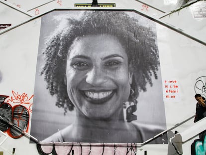 Un grafiti en homenaje a la concejala carioca Marielle Franco en el centro de São Paulo, fotografiado en 2023.