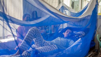 Un adolescente enfermo de dengue se recupera en un hospital de Dacca, en Bangladés, el 17 de agosto de 2021.