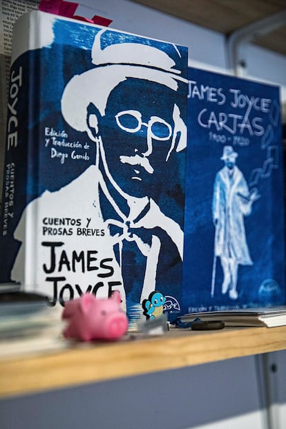 Ejemplares de sus traducciones de obras inditas en castellano de James Joyce. El dibujo de la portada es de su hermano mayor, el artista Arturo Garrido.