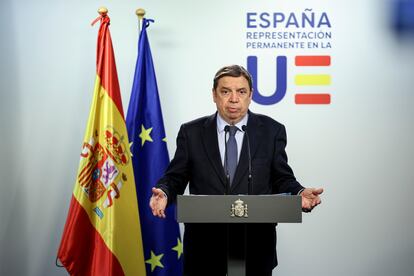 El ministro español de Agricultura y Pesca, Luis Planas, este miércoles en Bruselas.