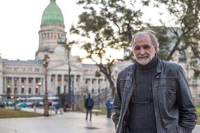 Eduardo Belliboni from Polo Obrero in front of the National Congress building in Buenos Aires; May 20, 2022.