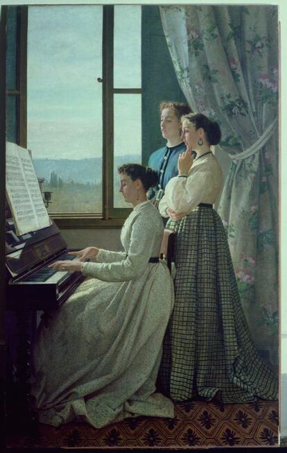 Óleo sobre lienzo de Silvestro Lega: 'El canto de una copla', 1867