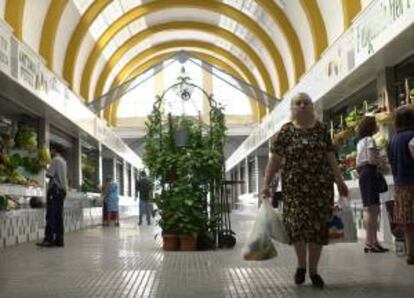 En la imagen, una señora con las bolsas de la compra en un mercado sevillano. EFE/Archivo