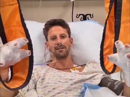 Grosjean en el hospital tras su accidente en el GP de Bahréin este domingo.