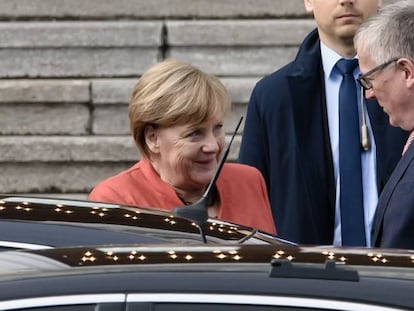 La canciller alemana, Angela Merkel,tras su reunión de ayer con el presidente alemán, Frank-Walter Steinmeier.