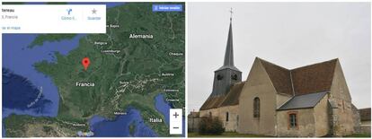 A la izquierda, ubicación de Montereau; a la derecha, la iglesia del pueblo. Foto: Croquant