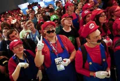 Celebración del 30 aniversario de Mario, el personaje de 'Super Mario Bros', el videojuego desarrollado por Nintendo, en la feria Gamescom 2015, en Colonia, Alemania.