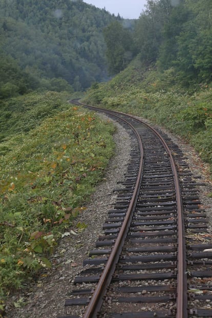 En tren por la isla de Sajalin.