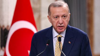 El presidente turco, Recep Tayyip Erdogan, comparece en una rueda de prensa en Bagdad, el pasado 22 de abril.