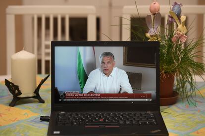 El primer ministro de Hungría, Viktor Orban, en unas declaraciones emitidas por Internet, la semana pasada.