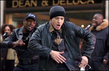 Justin Timberlake, en un concierto en las calles de Nueva York en 2002.