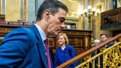 El presidente del Gobierno, Pedro Sánchez, durante la sesión de control al Gobierno en el Congreso el miércoles.