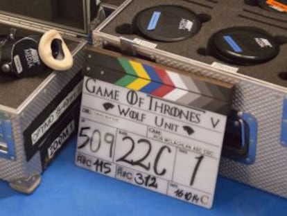 A clapperboard on set.