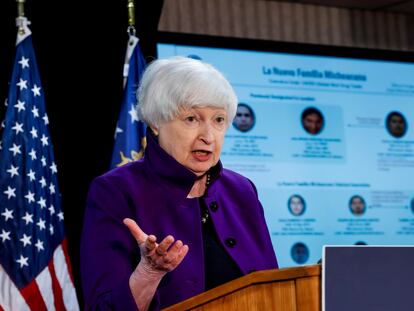 U.S. Treasury Secretary Janet Yellen announces sanctions on Thursday.