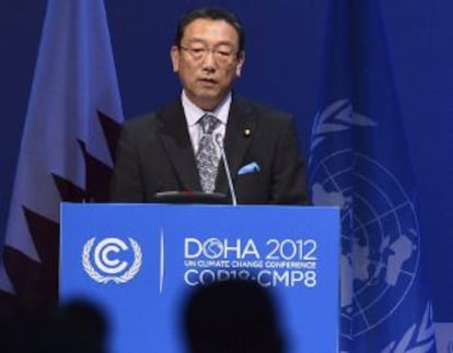 El ministro japonés de Medioambiente, Hiroyuki Nagahama, durante la cumbre mundial de la ONU sobre cambio climático.