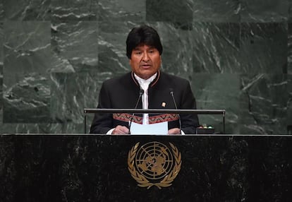 El presidente de Bolivia, Evo Morales, el miércoles durante su intervención en la Asamblea General de Naciones Unidas. 
