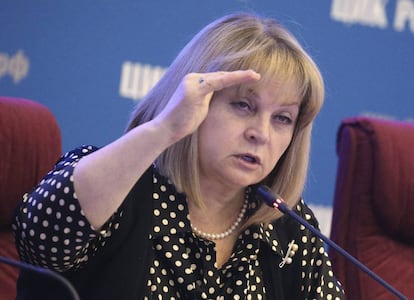 Ela Pamfílova, presidenta de la Comisión Electoral Central, durante una reunión el pasado día 15.