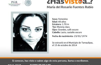 María del Rosario Fuentes, tuitera y colaboradora de 'Valor por Tamaulipas'. Fue amenazada de muerte antes de desaparecer el 15 de octubre de 2014.