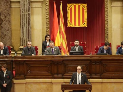 Jordi Turull, durant el seu debat d'investidura al Parlament.