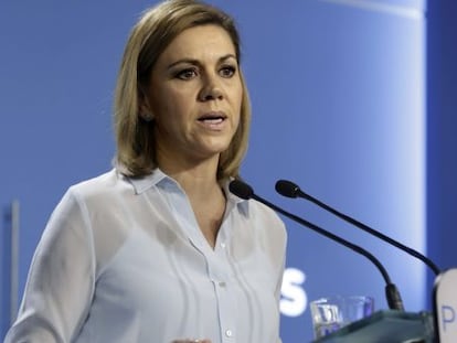 Mar&iacute;a Dolores de Cospedal, durante una rueda de prensa este mes.