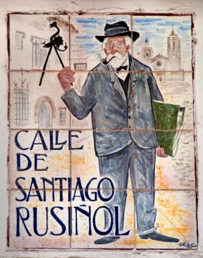 Detalle de la calle de Santiago Rusiñol de Sitges.