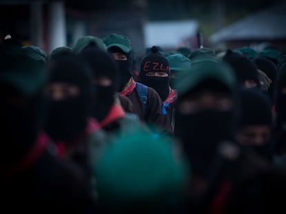 Integrantes del EZLN en el Caracol de La Realidad, en Margaritas (Estado de Chiapas), en 2018.