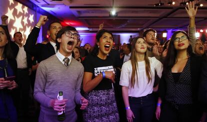 Partidarios del Partido Demócrata celebran los resultados en Washington.