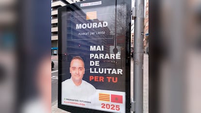 Cartel electoral de Morad El Boudouhi en Lleida.