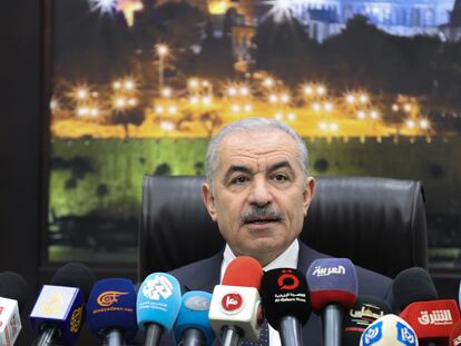 Palestinian Prime Minister Mohammad Shtayyeh announces the resignation of his government during a press conference ahead of the weekly cabinet meeting in the West Bank city of Ramallah, Feb. 26, 2024.