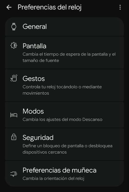 Aplicación del Pixel Watch 4 opción gestos