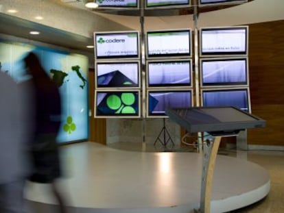 Pantalla de seguimiento de Codere en su sede central de Madrid. 