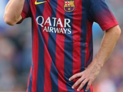 Messi se lamenta durante el Barça-Atlético.