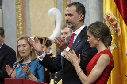 Los Reyes, durante la sesi&oacute;n solemne del 40&ordm; aniversario de las primeras elecciones democr&aacute;ticas.