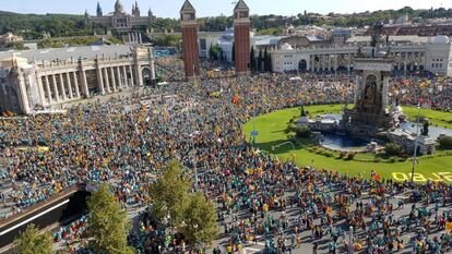 La plaça Espanya, durant la manifestació de la Diada.