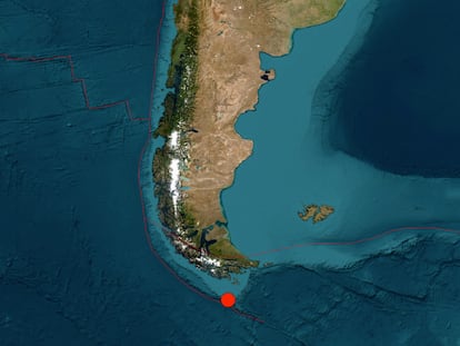 El epicentro del terremoto al sur de Chile.