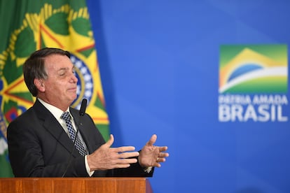 Bolsonaro discursa em cerimônia no Palácio do Planalto no dia 19 de agosto.