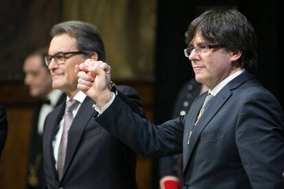 Artur Mas i Carles Puigdemont, dimarts a la Generalitat.