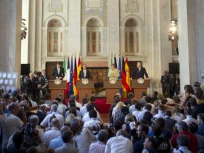 Los líderes de España, Francia, Alemania e Italia, el pasado viernes en Roma.