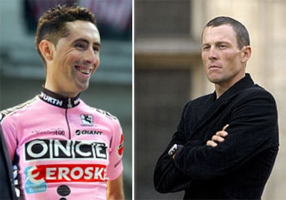 A la izquierda, Joseba Beloki, durante la presentación del Tour  ayer en París. A la derecha, Lance Armstrong en un acto del Centenario del Tour.