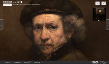 Ampliación del 'Autorretrato' de Rembrandt que se puede observar en la web de Google Cultural Institute.