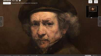 Ampliação do 'Autorretrato' de Rembrandt que pode ser observado no Google Cultural Institute.