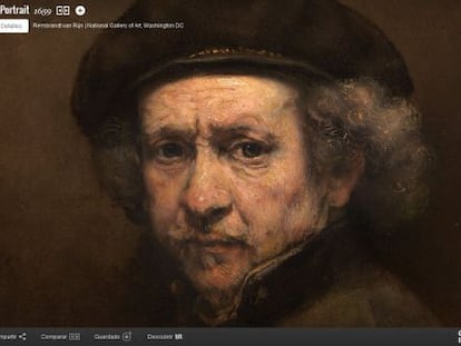 Ampliación del 'Autorretrato' de Rembrandt que se puede observar en la web de Google Cultural Institute.