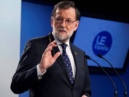 El presidente del Gobierno, Mariano Rajoy, en una rueda de prensa en Bruselas.