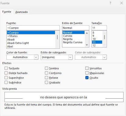 Función para ocultar texto en Microsoft Word