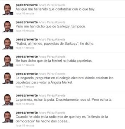 El escritor Arturo Pérez Reverte en su cuenta de Twitter relata su idea sobre el voto y las elecciones generales.